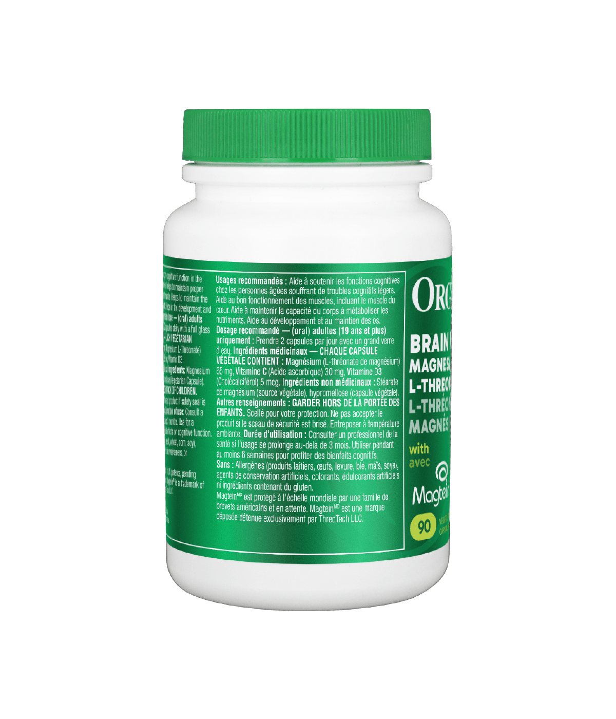 Brain Mag (Magnesium L - Threonate with Magtein) - 90 capsules - Organika Health Products