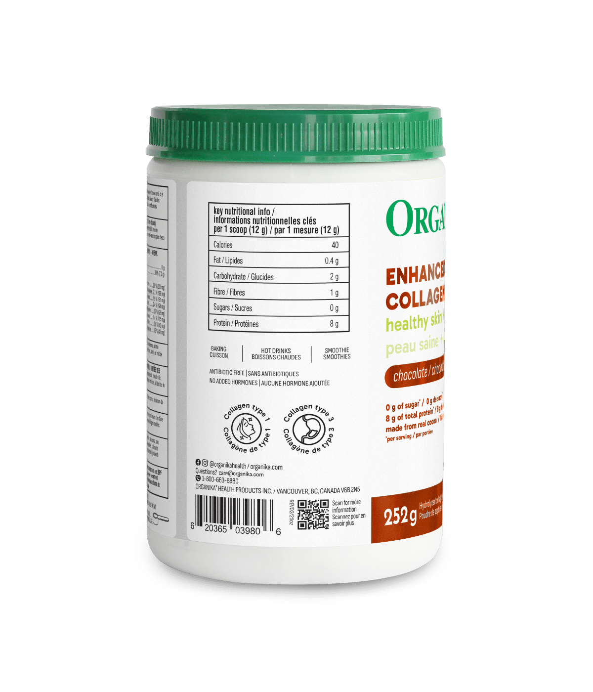 Chocolate Enhanced Collagen - 252 g - Organika Health Products