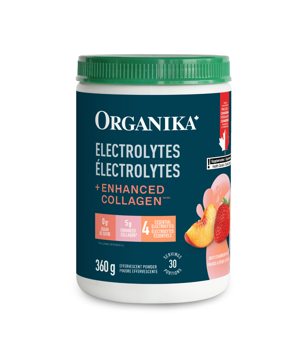 Electrolytes + Enhanced Collagen - Juicy Strawberry Peach 360 g - Juicy Strawberry Peach - Organika Health Products