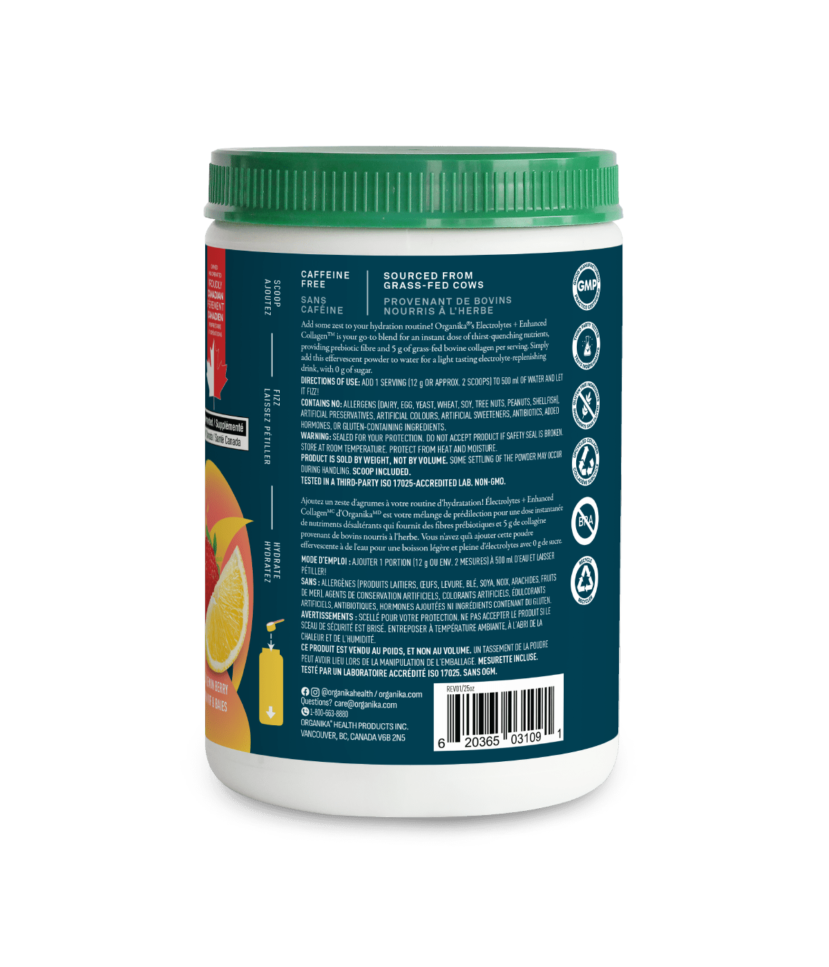 Electrolytes + Enhanced Collagen - Zesty Lemon Berry - Zesty Lemon Berry - Organika Health Products