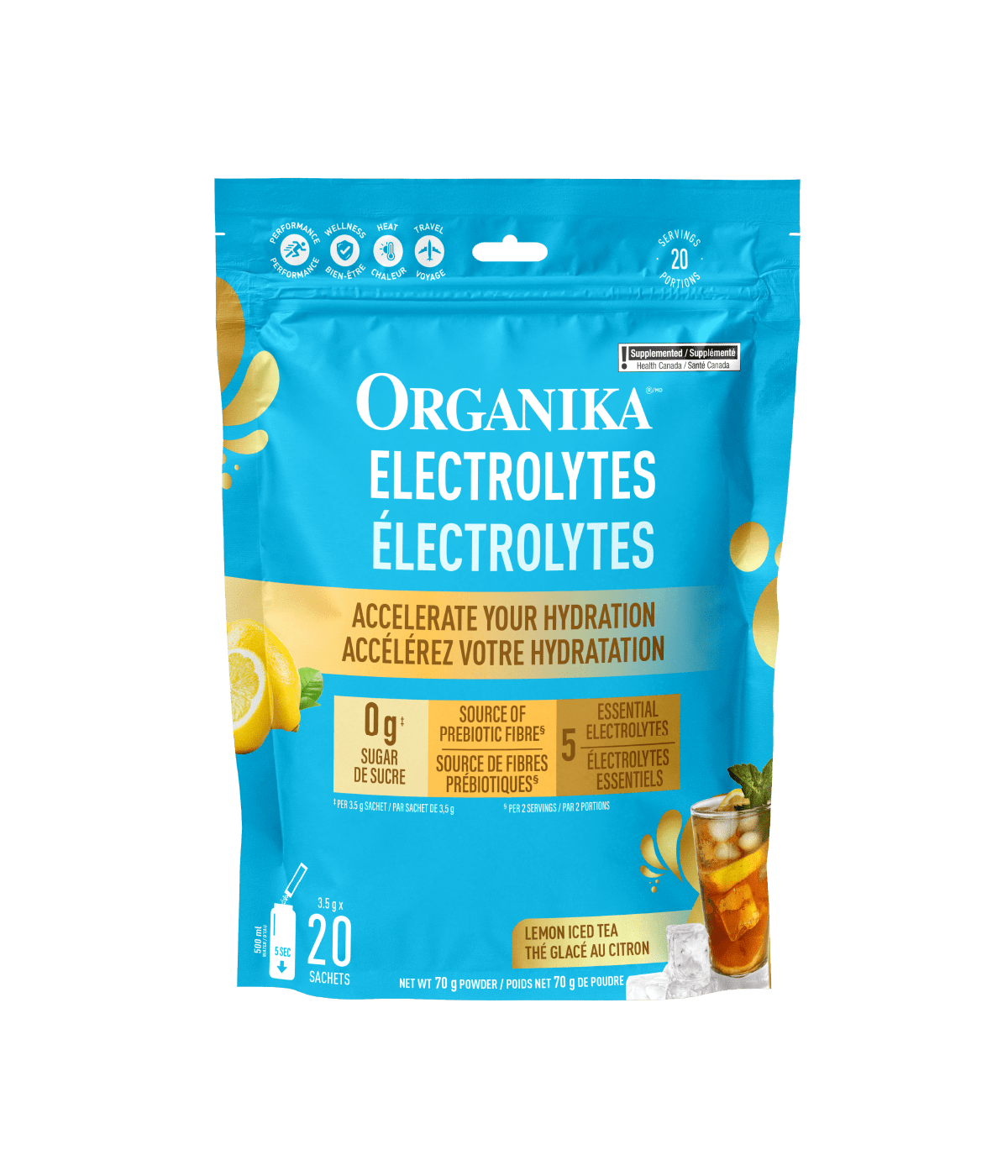Electrolytes Sachets - Lemon Iced Tea - 20 Pack - Organika Health Products