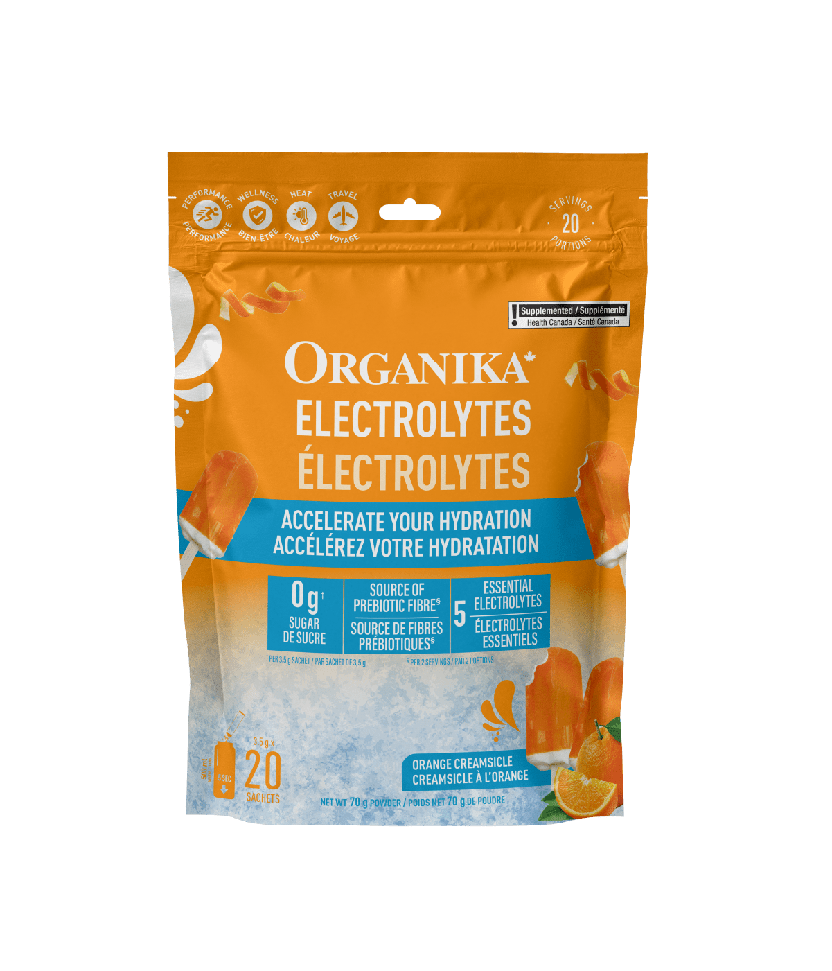 Electrolytes Sachets - Orange Creamsicle - 20 Pack - Organika Health Products