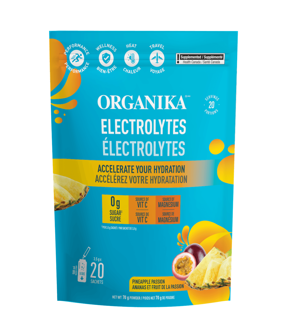 Electrolytes Sachets - Pineapple Passion - 20 Pack - Organika Health Products