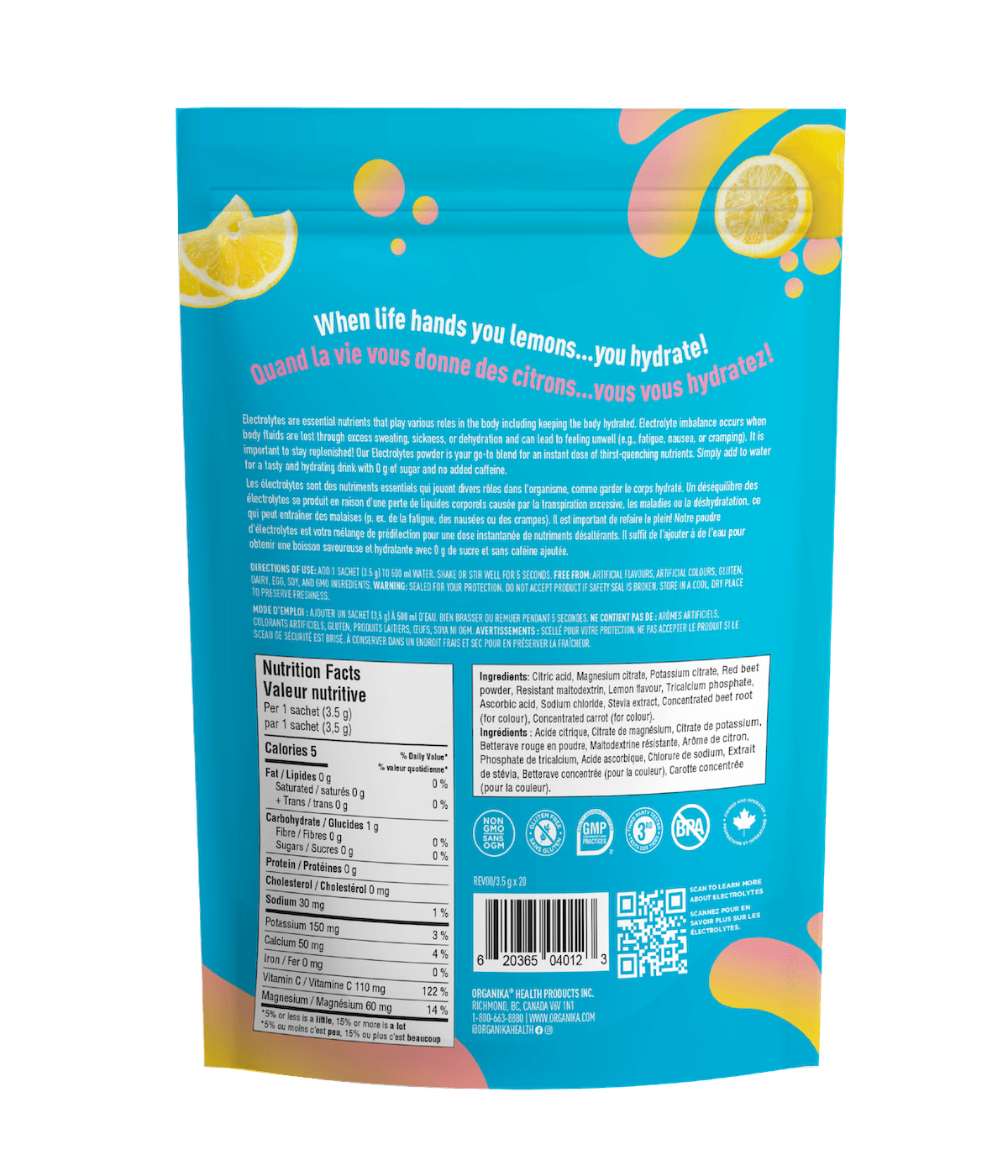 Electrolytes Sachets - Pink Lemonade - 20 Pack - Organika Health Products