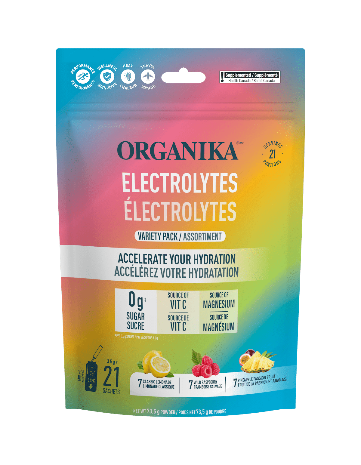 Electrolytes Variety Pack - 3.5 g x 21 sachets - Organika Health Products