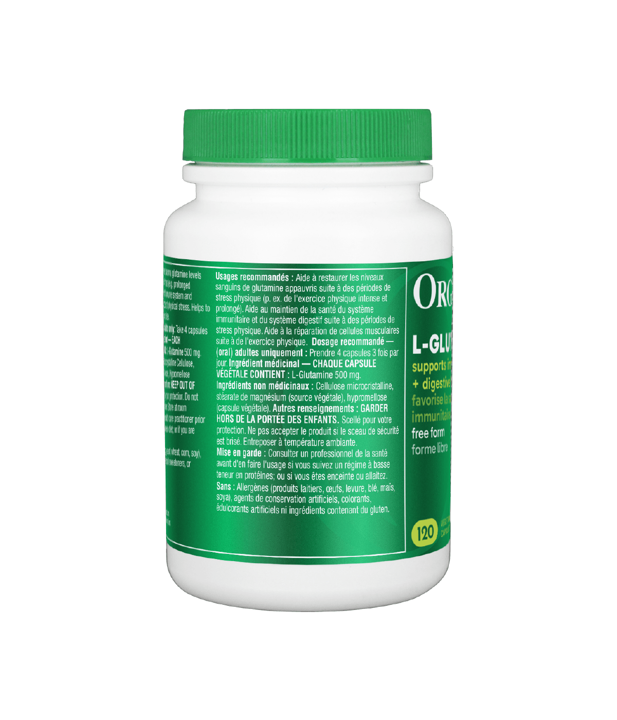 Free - Form L - Glutamine Capsules - 500 mg / 120 capsules - Organika Health Products