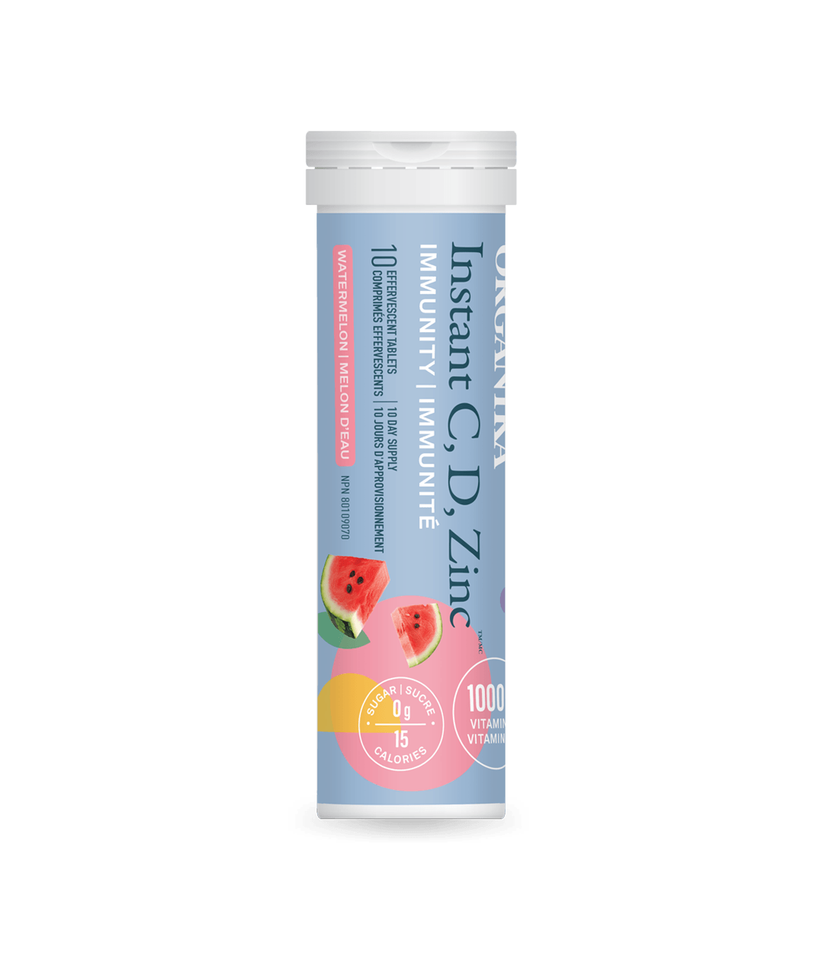 Instant C, D, Zinc Immunity Effervescent - Watermelon - Single Tube - Organika Health Products