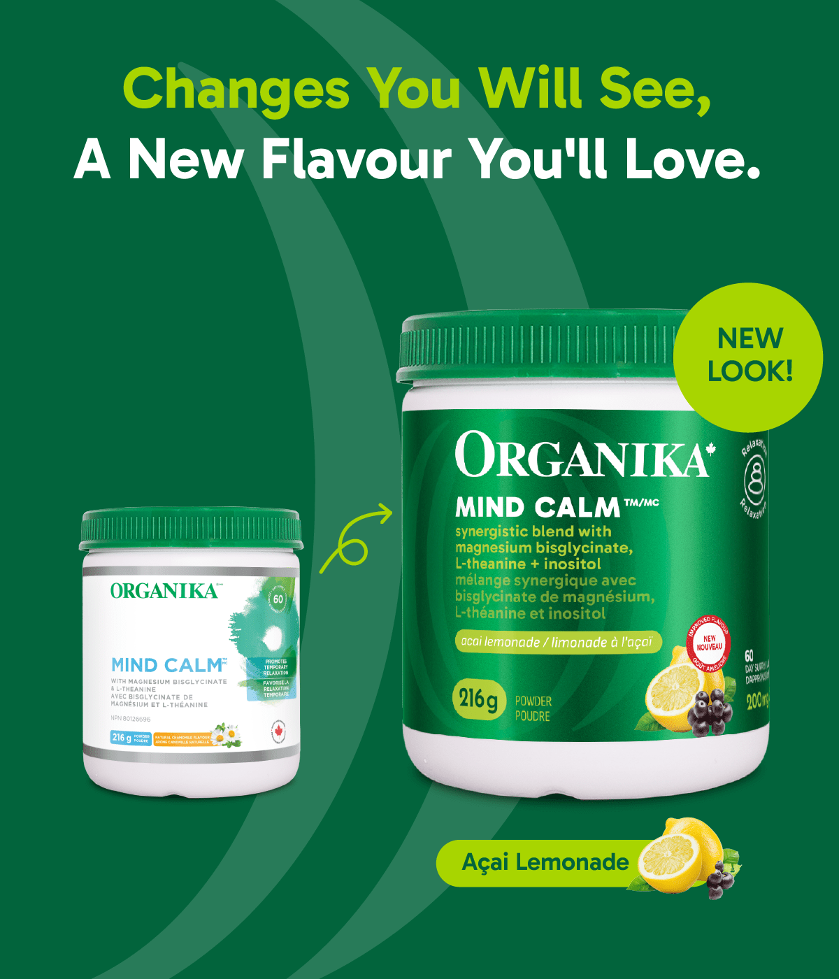 Mind Calm Powder with Magnesium Bisglycinate & L - Theanine - Açai Lemonade Flavour - Organika Health Products
