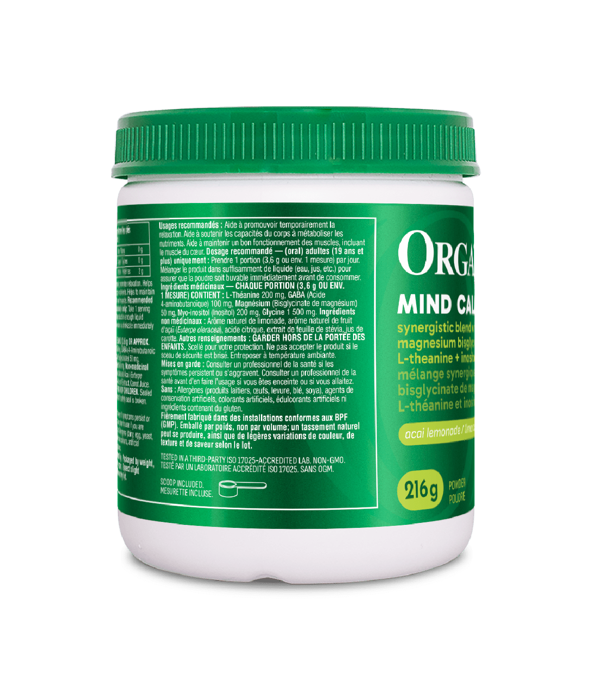 Mind Calm Powder with Magnesium Bisglycinate & L - Theanine - Açai Lemonade Flavour - Organika Health Products