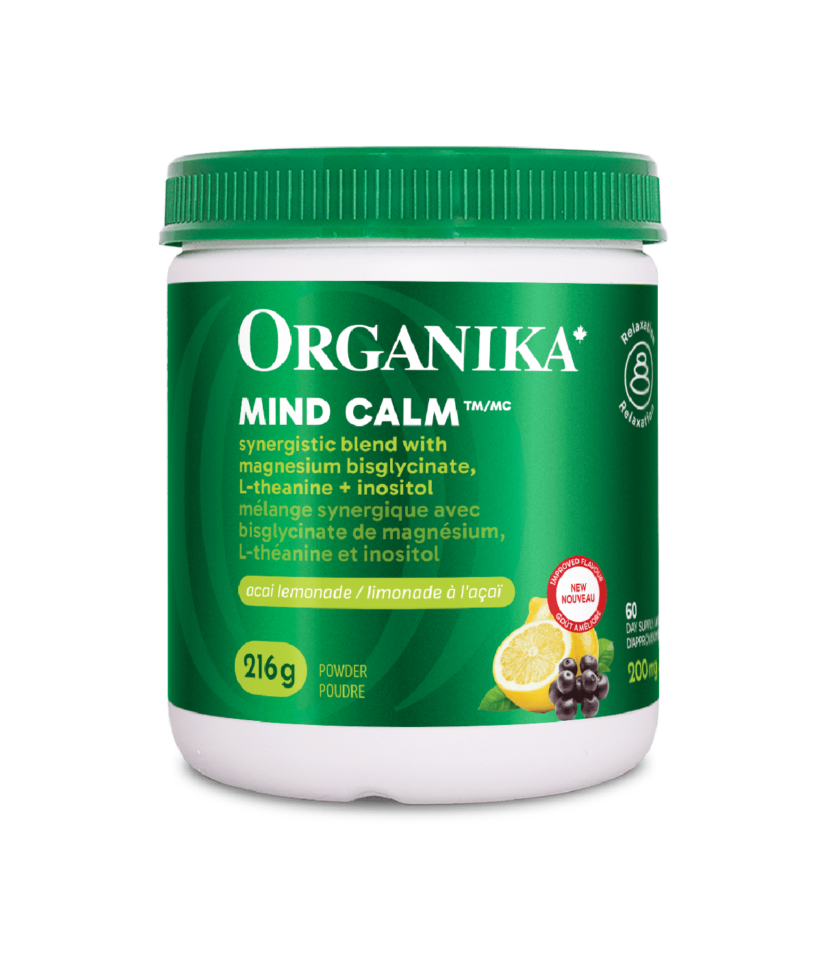Mind Calm Powder with Magnesium Bisglycinate & L - Theanine - Açai Lemonade Flavour - Organika Health Products