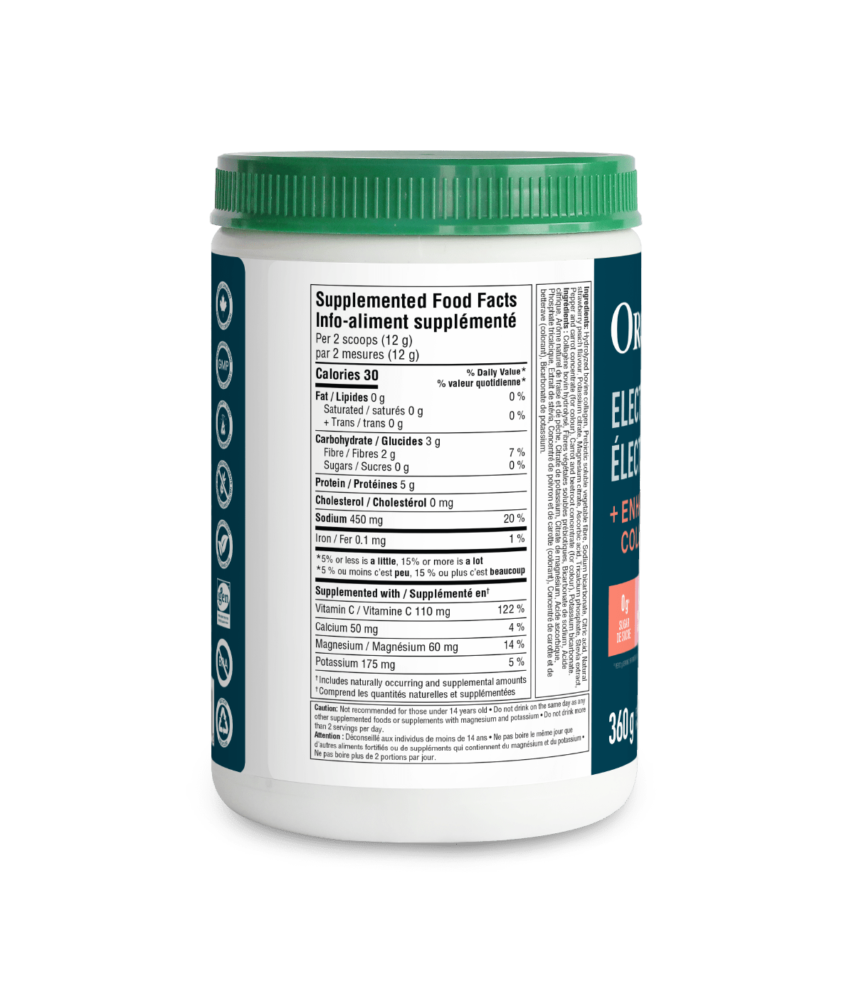 Electrolytes + Enhanced Collagen - Juicy Strawberry Peach 360 g - Juicy Strawberry Peach - Organika Health Products