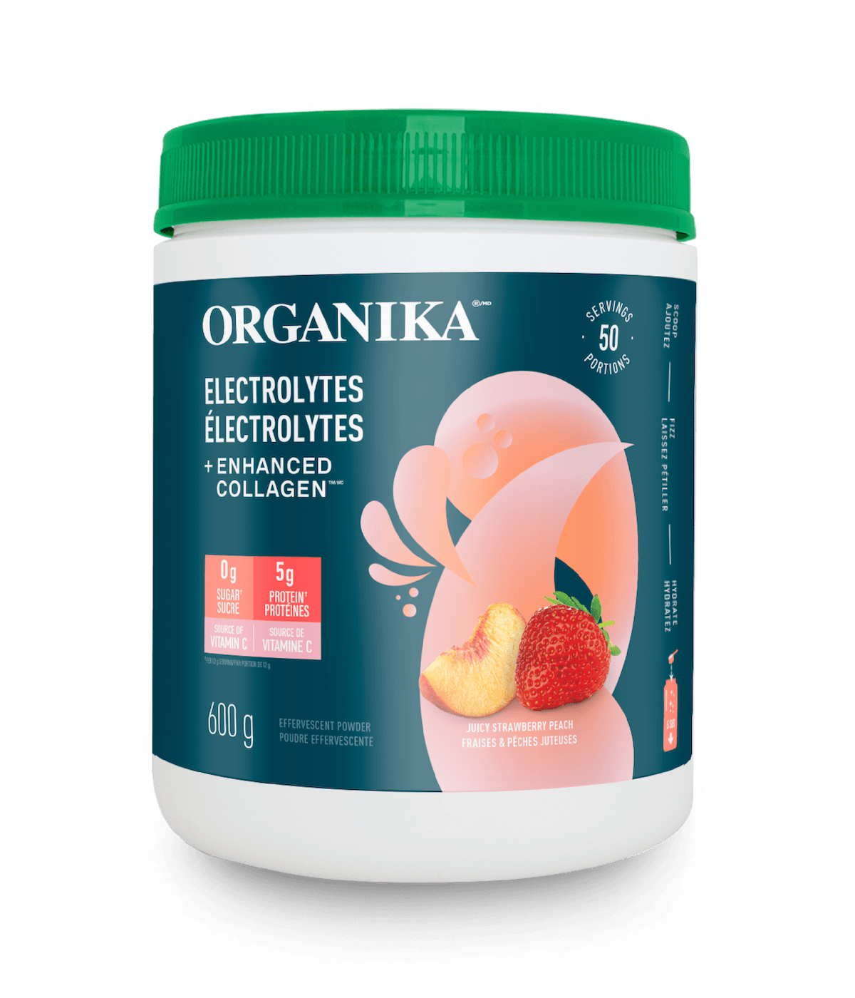 Electrolytes + Enhanced Collagen™ - Juicy Strawberry Peach 600 g - Juicy Strawberry Peach - Organika Health Products