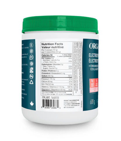 Electrolytes + Enhanced Collagen™ - Juicy Strawberry Peach 600 g - Juicy Strawberry Peach - Organika Health Products