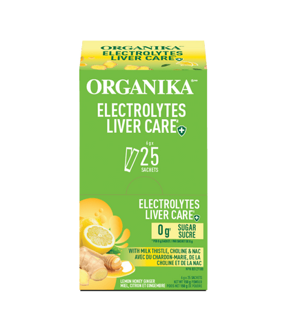 Electrolytes Liver Care with Milk Thistle, Choline & NAC - Lemon Honey Ginger - Organika Health Products