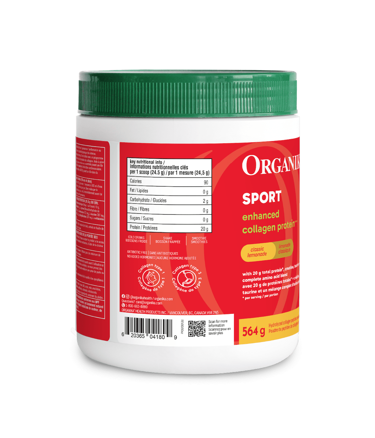 Enhanced Collagen Protein Sport - Classic Lemonade - 564 g - Organika Health Products