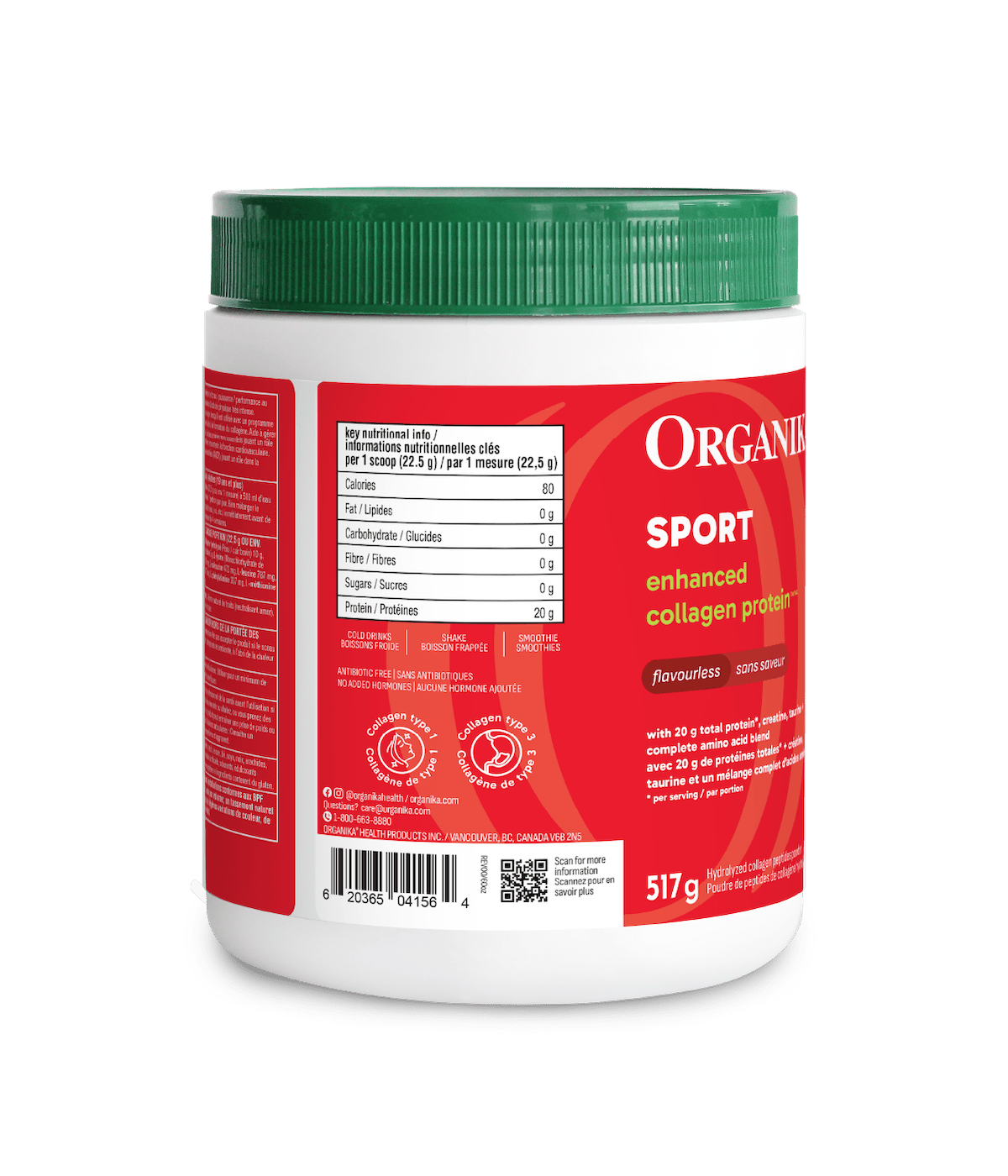 Enhanced Collagen Protein Sport - Flavourless - 517 g - Organika Health Products
