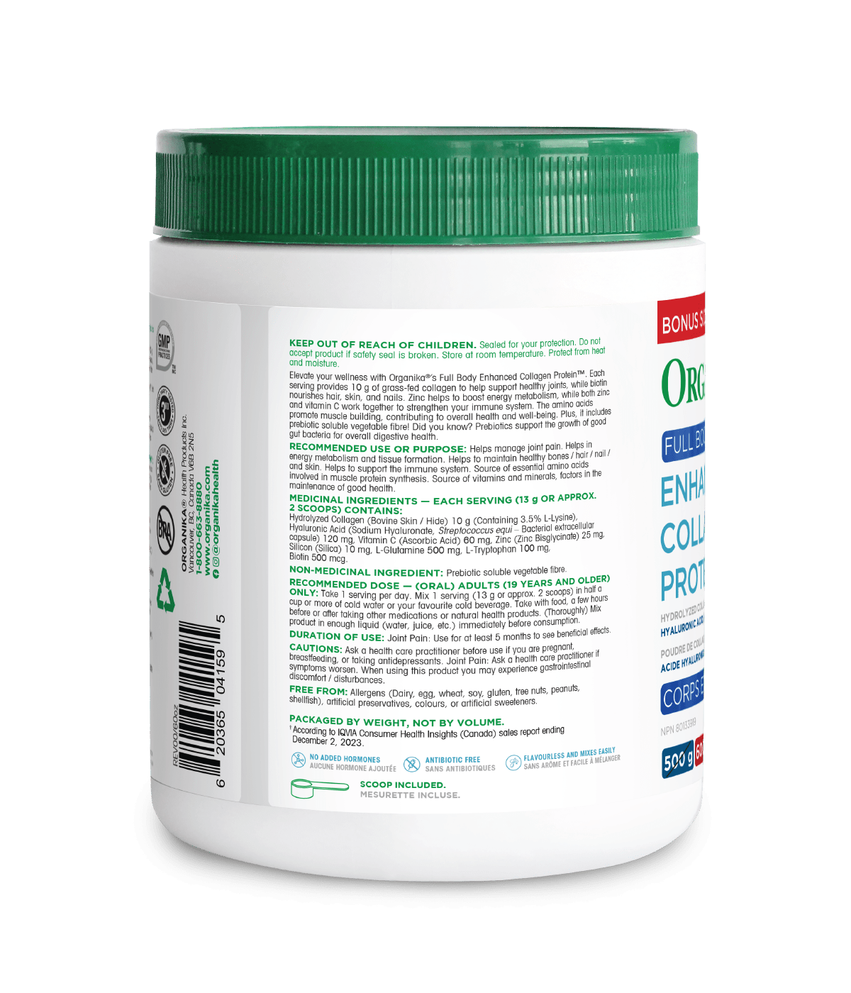 Full Body Enhanced Collagen Protein - 600 g - Organika Health Products