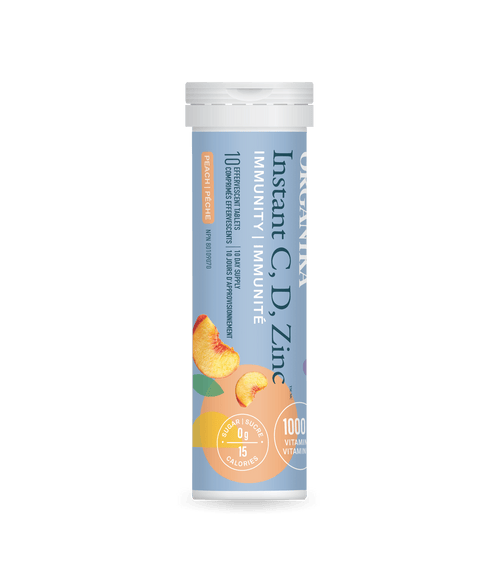 Instant C, D, Zinc Immunity Effervescent - Peach - Single Tube - Organika Health Products