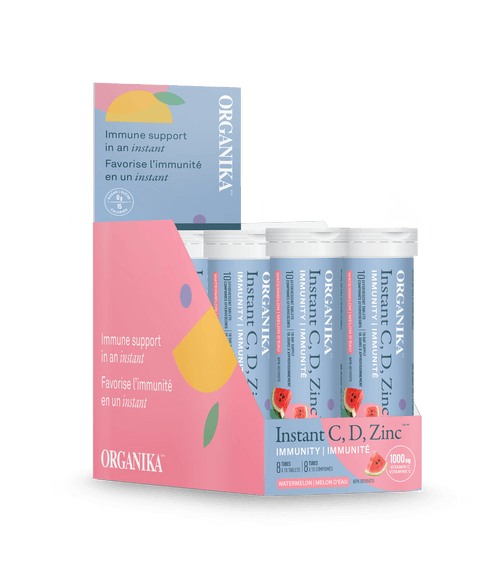 Instant C, D, Zinc Immunity Effervescent - Watermelon - Box (8 Tubes) - Organika Health Products