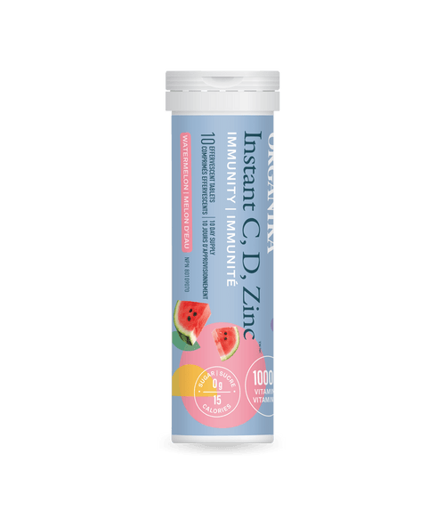 Instant C, D, Zinc Immunity Effervescent - Watermelon - Single Tube - Organika Health Products