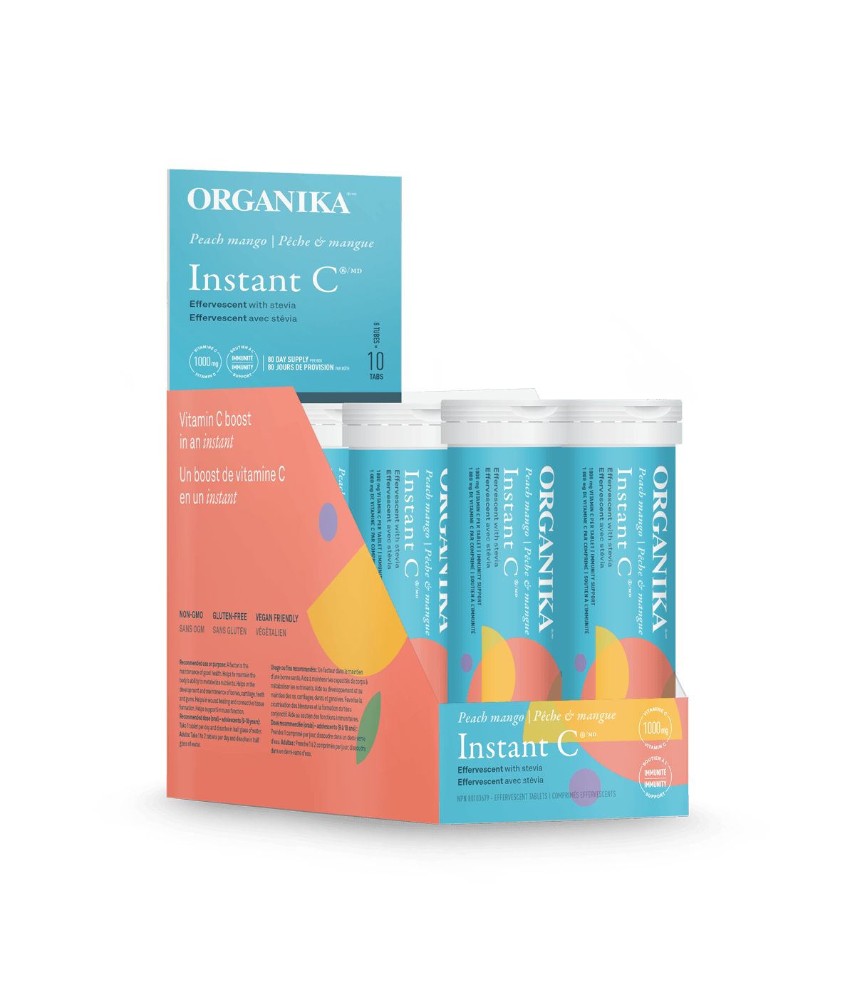 Instant C Effervescent with Stevia - Peach Mango - Box Pack (8 tubes) - Organika Health Products