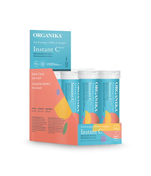 Instant C Effervescent with Stevia - Peach Mango - Box Pack (8 tubes) - Organika Health Products