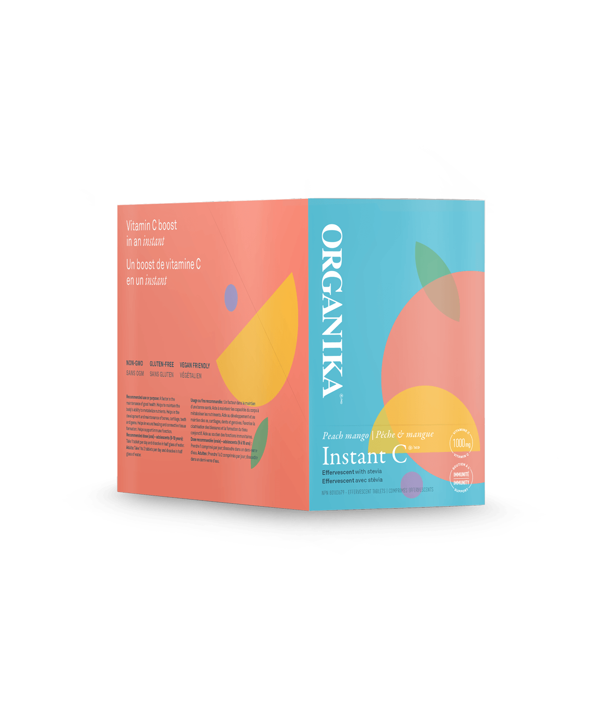 Instant C Effervescent with Stevia - Peach Mango - Box Pack (8 tubes) - Organika Health Products
