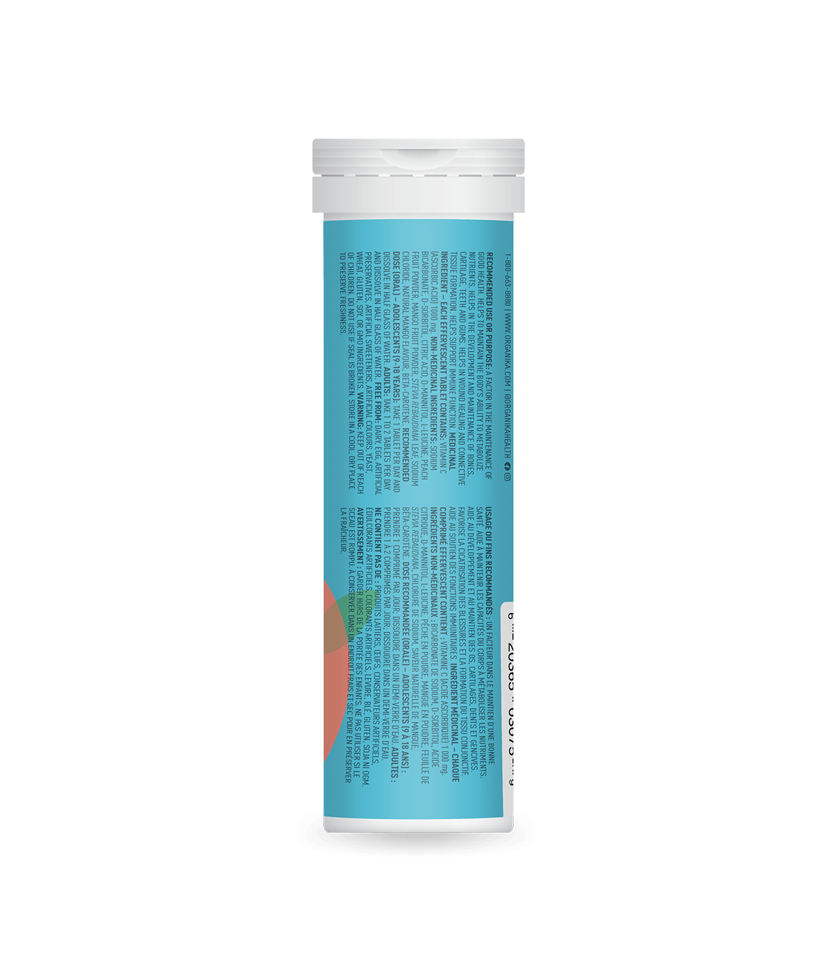 Instant C Effervescent with Stevia - Peach Mango - Single Tubes - Organika Health Products