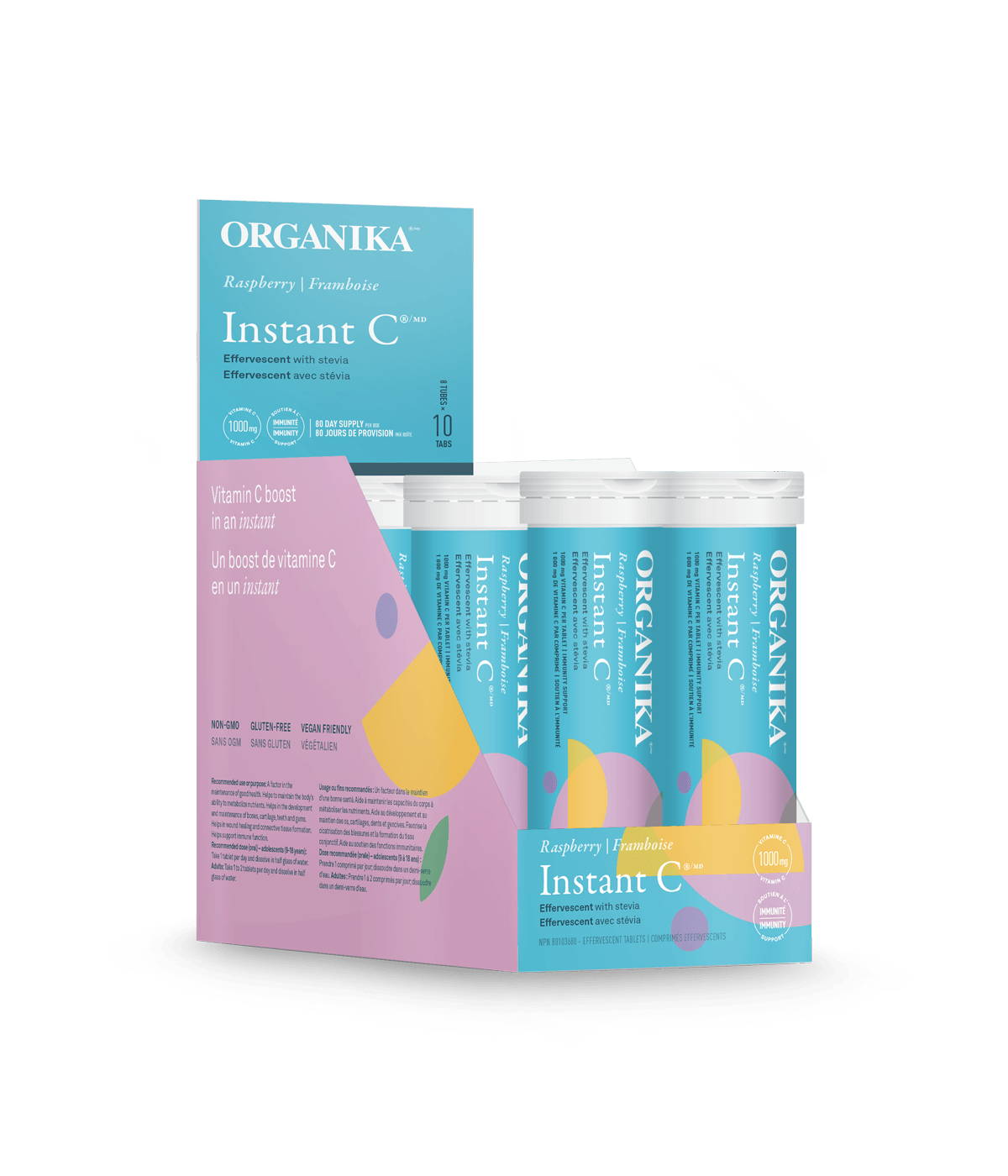 Instant C Effervescent with Stevia - Raspberry - Box Pack (8 tubes) - Organika Health Products