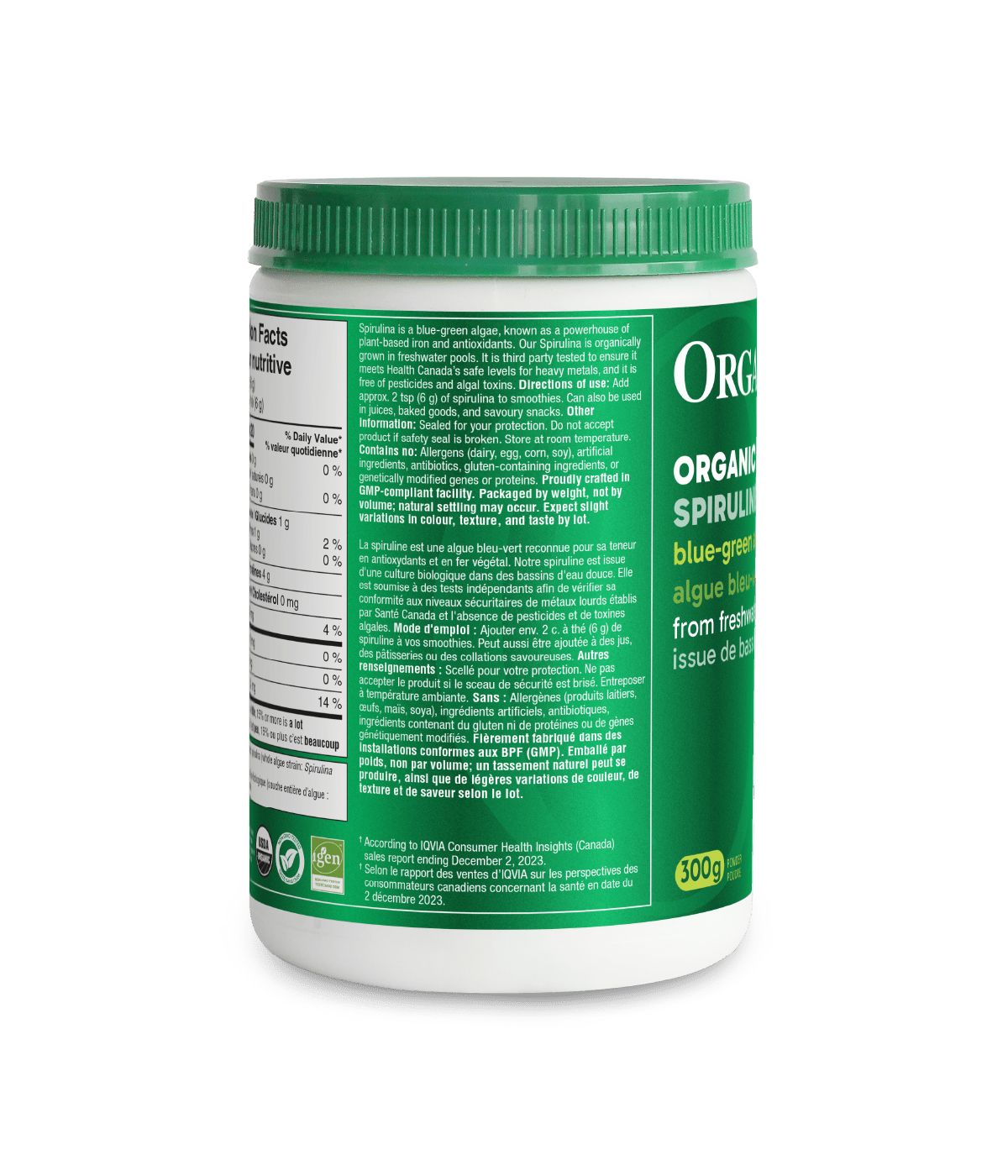 Organic Spirulina Powder - 300 g - Organika Health Products